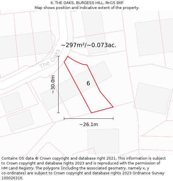 6, THE OAKS, BURGESS HILL, RH15 9XP: Plot and title map