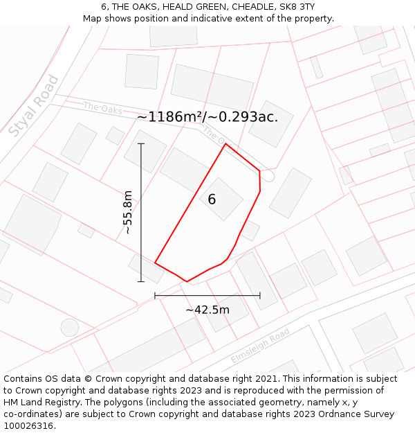 6, THE OAKS, HEALD GREEN, CHEADLE, SK8 3TY: Plot and title map