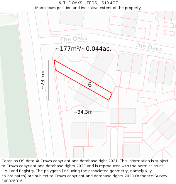 6, THE OAKS, LEEDS, LS10 4GZ: Plot and title map