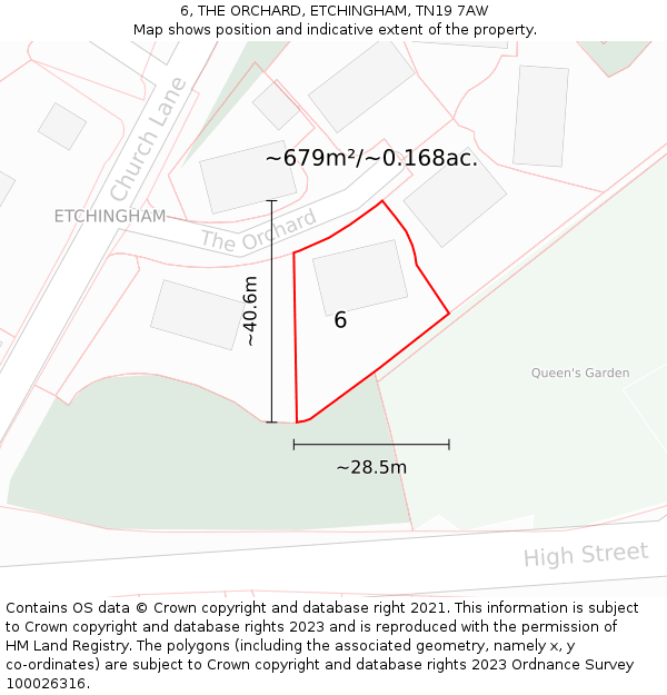 6, THE ORCHARD, ETCHINGHAM, TN19 7AW: Plot and title map