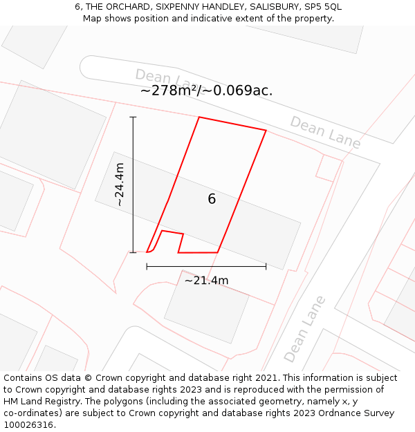 6, THE ORCHARD, SIXPENNY HANDLEY, SALISBURY, SP5 5QL: Plot and title map