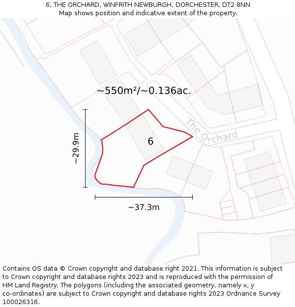 6, THE ORCHARD, WINFRITH NEWBURGH, DORCHESTER, DT2 8NN: Plot and title map