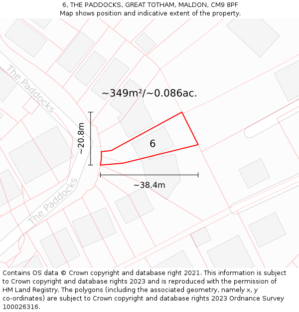 6, THE PADDOCKS, GREAT TOTHAM, MALDON, CM9 8PF: Plot and title map
