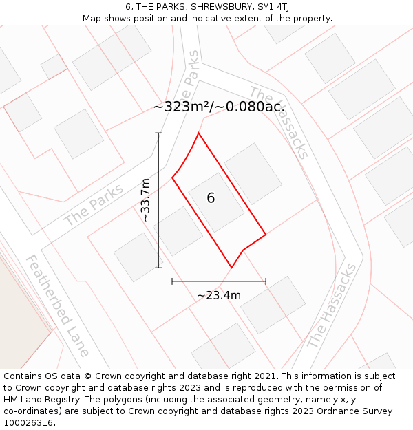 6, THE PARKS, SHREWSBURY, SY1 4TJ: Plot and title map