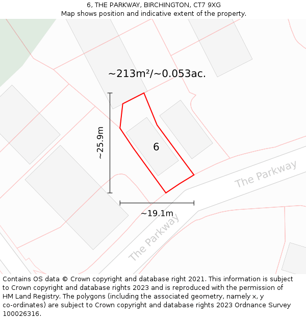 6, THE PARKWAY, BIRCHINGTON, CT7 9XG: Plot and title map