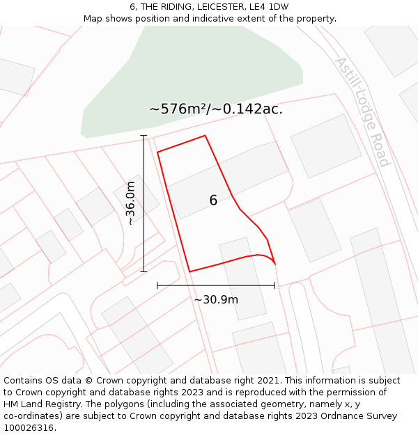 6, THE RIDING, LEICESTER, LE4 1DW: Plot and title map