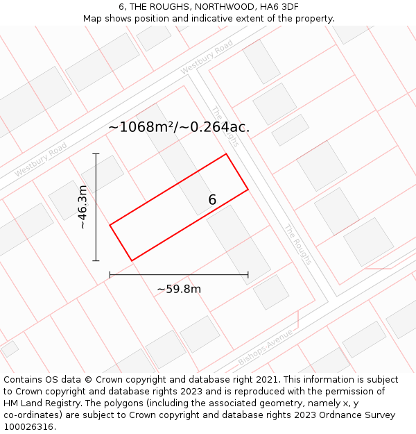 6, THE ROUGHS, NORTHWOOD, HA6 3DF: Plot and title map