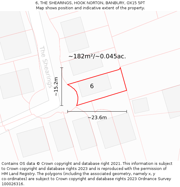 6, THE SHEARINGS, HOOK NORTON, BANBURY, OX15 5PT: Plot and title map