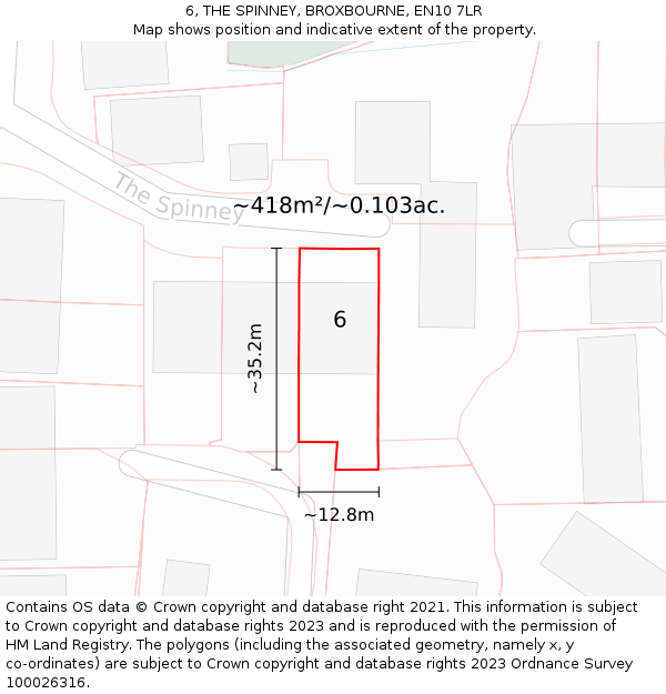 6, THE SPINNEY, BROXBOURNE, EN10 7LR: Plot and title map