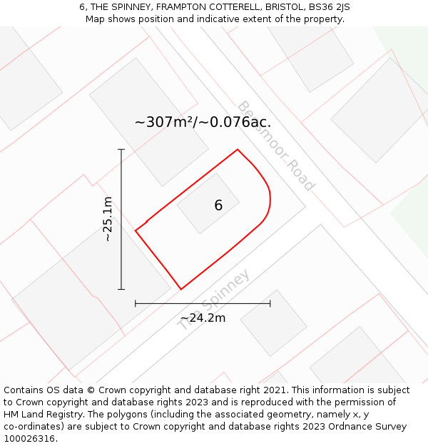 6, THE SPINNEY, FRAMPTON COTTERELL, BRISTOL, BS36 2JS: Plot and title map