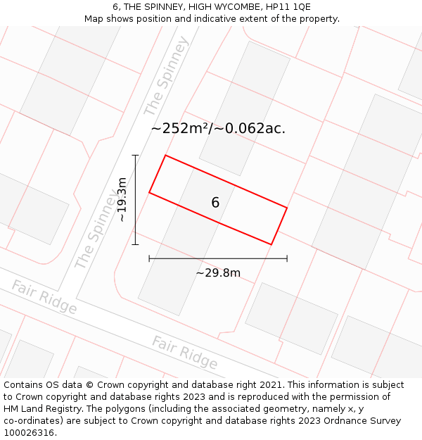 6, THE SPINNEY, HIGH WYCOMBE, HP11 1QE: Plot and title map