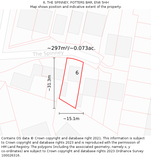 6, THE SPINNEY, POTTERS BAR, EN6 5HH: Plot and title map