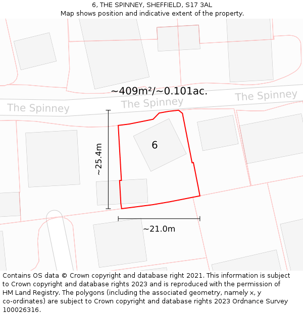 6, THE SPINNEY, SHEFFIELD, S17 3AL: Plot and title map