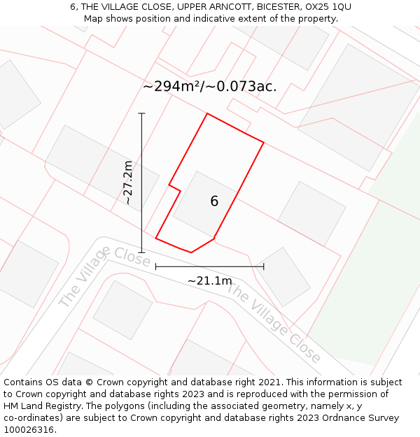6, THE VILLAGE CLOSE, UPPER ARNCOTT, BICESTER, OX25 1QU: Plot and title map