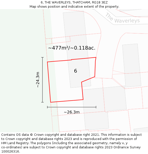 6, THE WAVERLEYS, THATCHAM, RG18 3EZ: Plot and title map