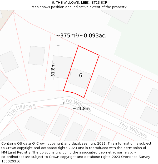 6, THE WILLOWS, LEEK, ST13 8XF: Plot and title map