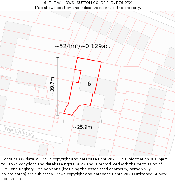 6, THE WILLOWS, SUTTON COLDFIELD, B76 2PX: Plot and title map