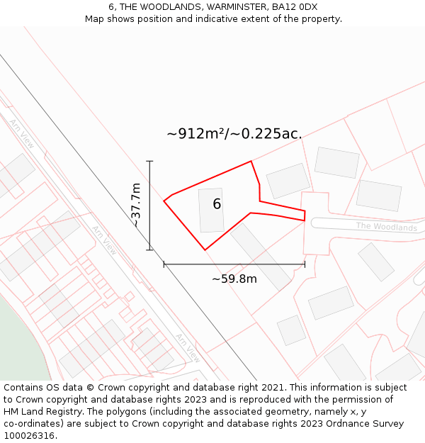 6, THE WOODLANDS, WARMINSTER, BA12 0DX: Plot and title map