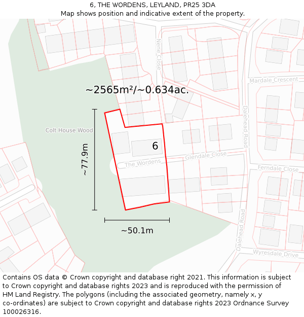 6, THE WORDENS, LEYLAND, PR25 3DA: Plot and title map