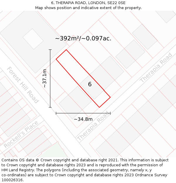 6, THERAPIA ROAD, LONDON, SE22 0SE: Plot and title map