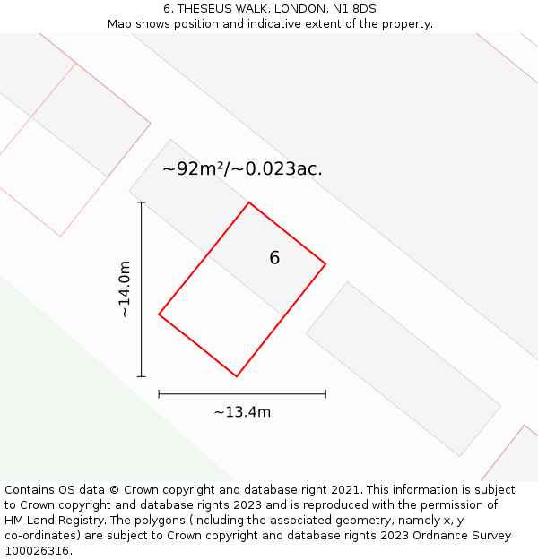 6, THESEUS WALK, LONDON, N1 8DS: Plot and title map