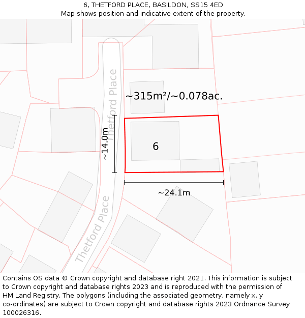 6, THETFORD PLACE, BASILDON, SS15 4ED: Plot and title map