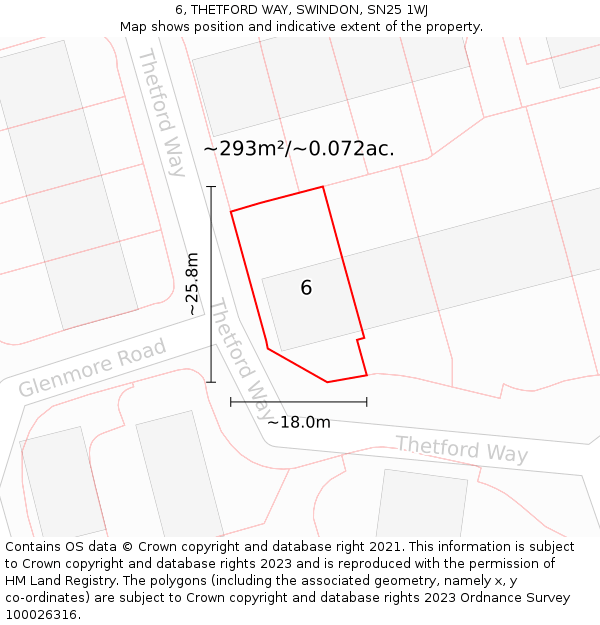 6, THETFORD WAY, SWINDON, SN25 1WJ: Plot and title map