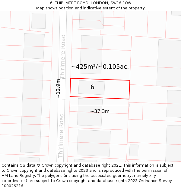 6, THIRLMERE ROAD, LONDON, SW16 1QW: Plot and title map