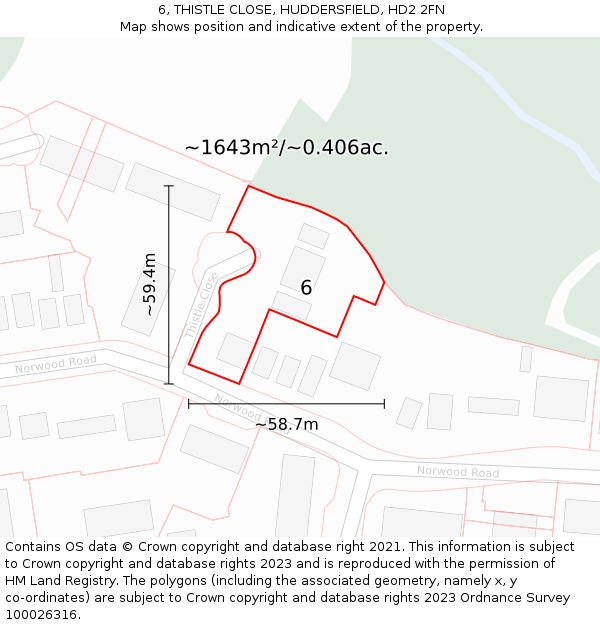 6, THISTLE CLOSE, HUDDERSFIELD, HD2 2FN: Plot and title map