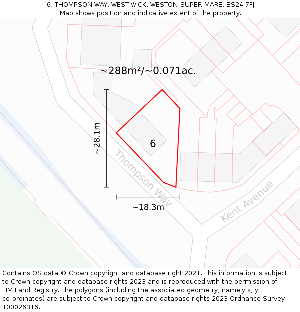 6, THOMPSON WAY, WEST WICK, WESTON-SUPER-MARE, BS24 7FJ: Plot and title map