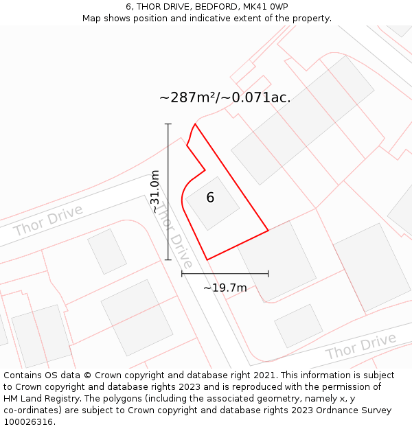 6, THOR DRIVE, BEDFORD, MK41 0WP: Plot and title map