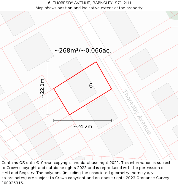 6, THORESBY AVENUE, BARNSLEY, S71 2LH: Plot and title map