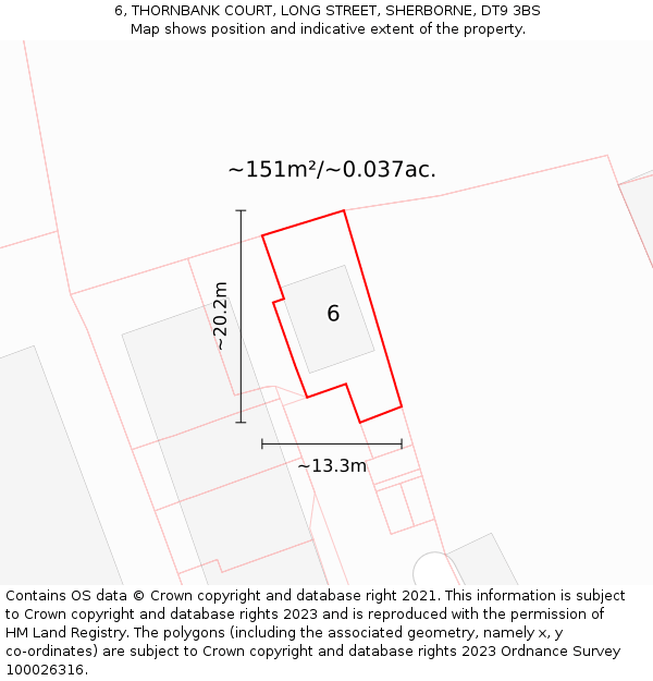 6, THORNBANK COURT, LONG STREET, SHERBORNE, DT9 3BS: Plot and title map