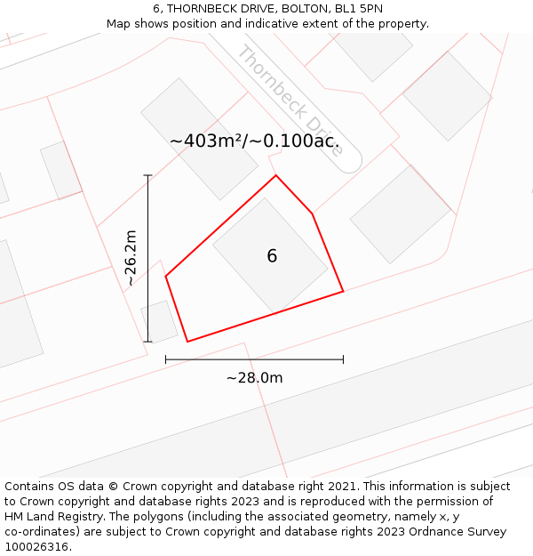 6, THORNBECK DRIVE, BOLTON, BL1 5PN: Plot and title map