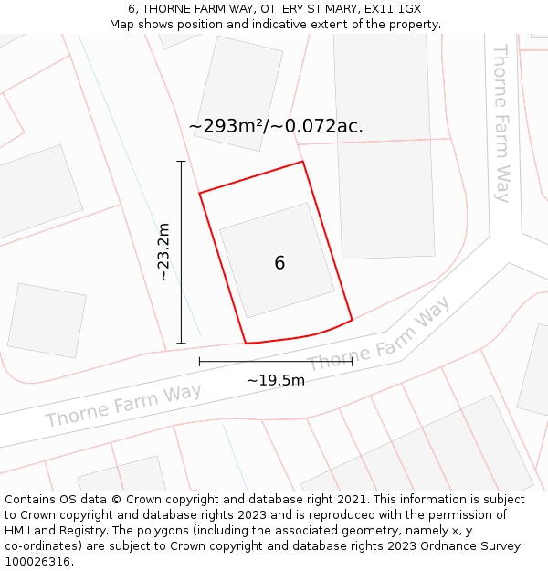 6, THORNE FARM WAY, OTTERY ST MARY, EX11 1GX: Plot and title map