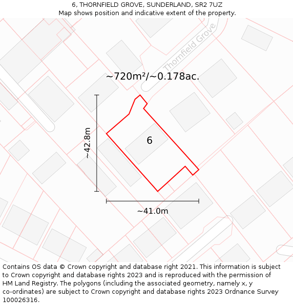 6, THORNFIELD GROVE, SUNDERLAND, SR2 7UZ: Plot and title map