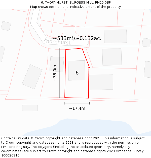 6, THORNHURST, BURGESS HILL, RH15 0BF: Plot and title map