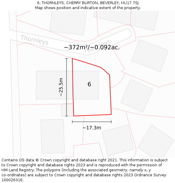 6, THORNLEYS, CHERRY BURTON, BEVERLEY, HU17 7SJ: Plot and title map