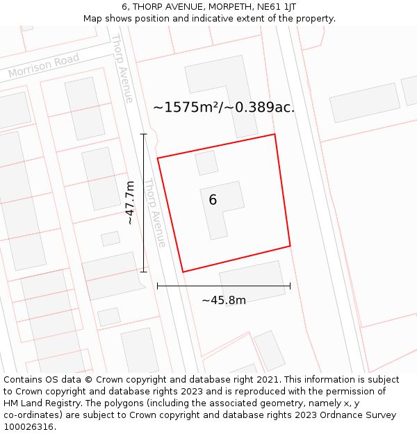 6, THORP AVENUE, MORPETH, NE61 1JT: Plot and title map