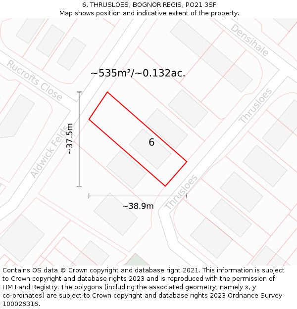 6, THRUSLOES, BOGNOR REGIS, PO21 3SF: Plot and title map