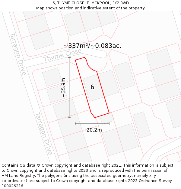 6, THYME CLOSE, BLACKPOOL, FY2 0WD: Plot and title map
