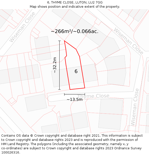 6, THYME CLOSE, LUTON, LU2 7GG: Plot and title map