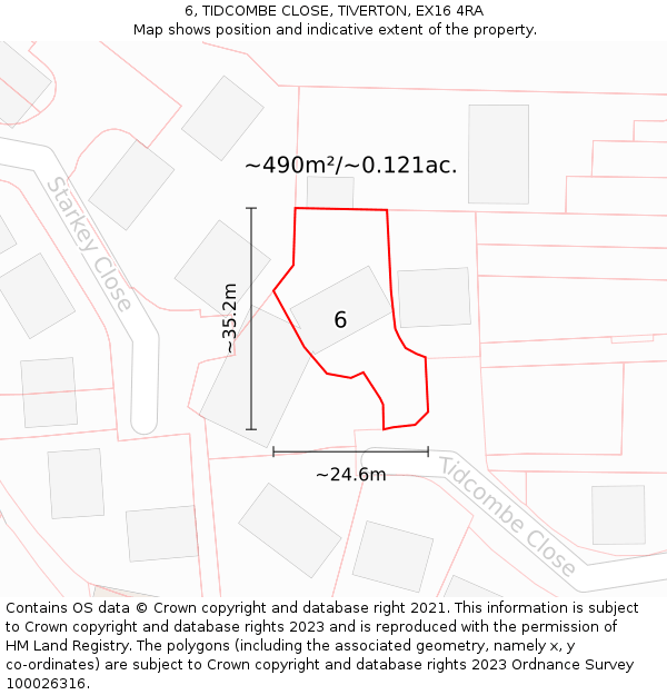 6, TIDCOMBE CLOSE, TIVERTON, EX16 4RA: Plot and title map