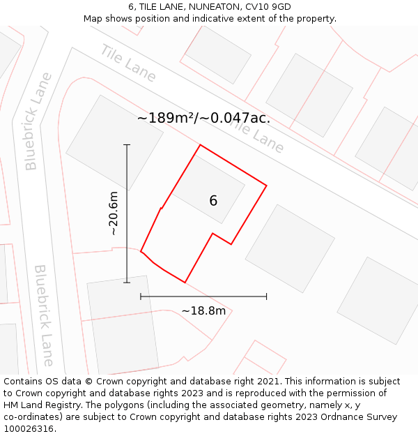 6, TILE LANE, NUNEATON, CV10 9GD: Plot and title map