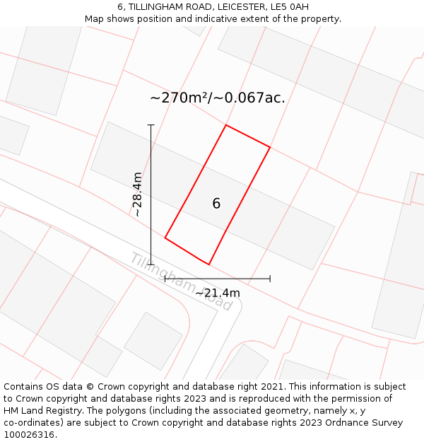 6, TILLINGHAM ROAD, LEICESTER, LE5 0AH: Plot and title map