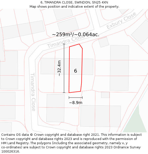 6, TIMANDRA CLOSE, SWINDON, SN25 4XN: Plot and title map