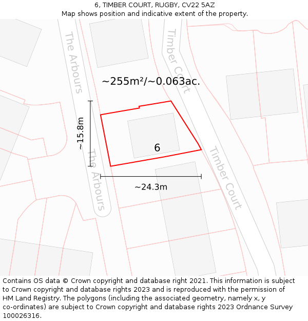 6, TIMBER COURT, RUGBY, CV22 5AZ: Plot and title map