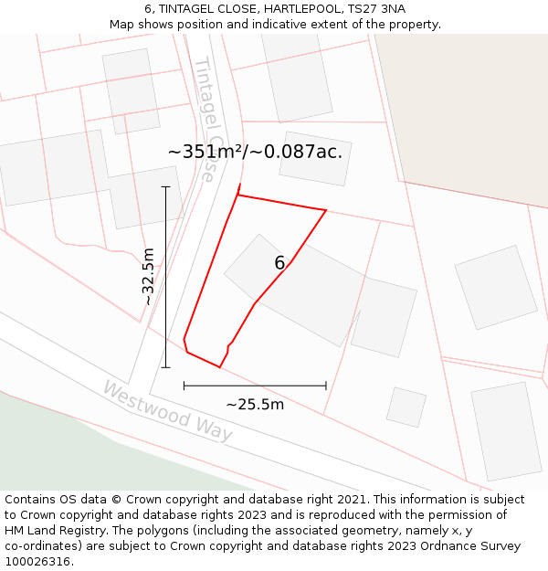 6, TINTAGEL CLOSE, HARTLEPOOL, TS27 3NA: Plot and title map