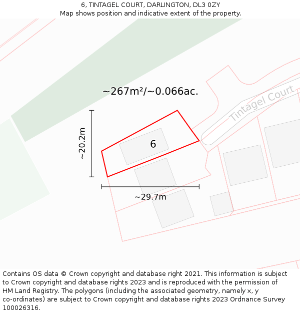 6, TINTAGEL COURT, DARLINGTON, DL3 0ZY: Plot and title map