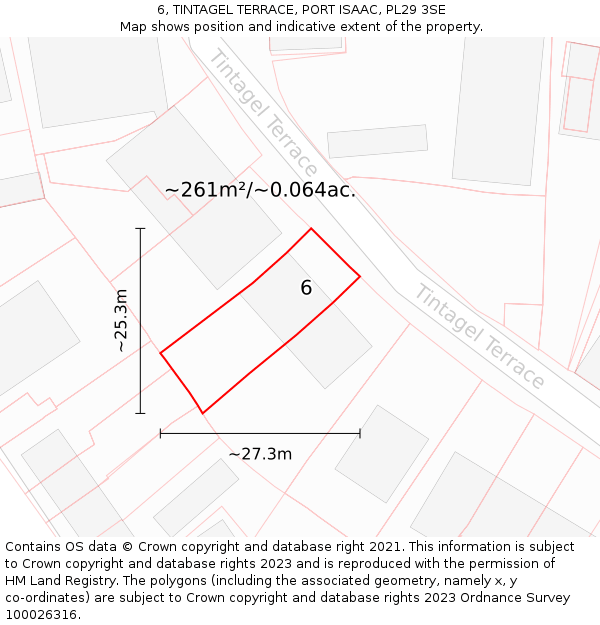 6, TINTAGEL TERRACE, PORT ISAAC, PL29 3SE: Plot and title map